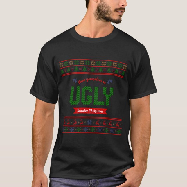 T-shirt Tacky Christmas Nordic Knit Pattern Red Green Ugly (Devant)