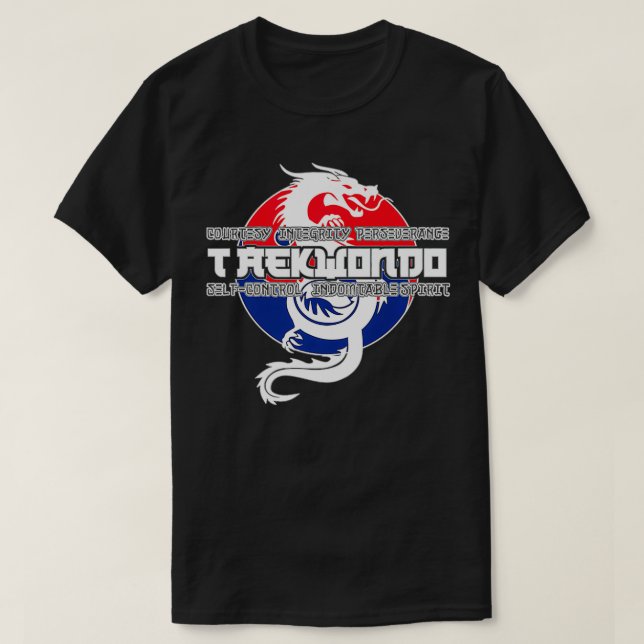 T-shirt Taekwondo Graphisme TKD 5 Tenets Premiu Dragon Asi (Design devant)