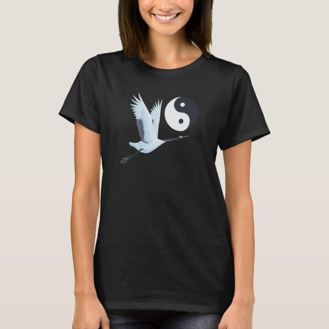 T-shirt Tai Chi Grue Blanche Yin Yang Qi Gong Chinois Blan (Devant)