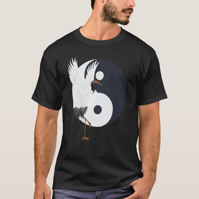 T-shirt Tai Chi Grue Blanche Yin Yang Qi Gong Chinois Blan (Devant)
