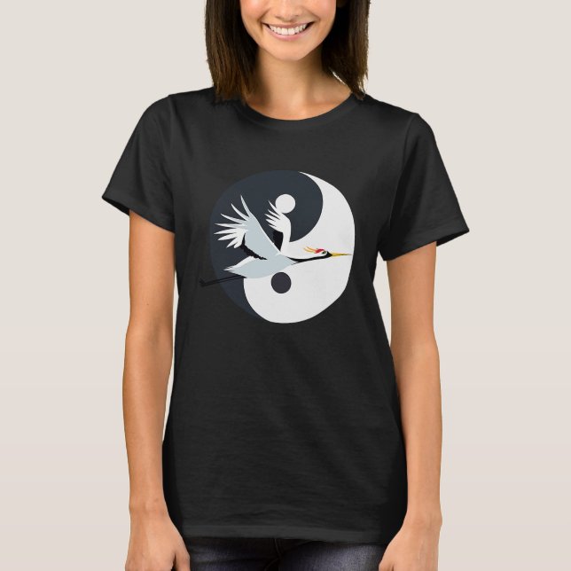 T-shirt Tai Chi Grue Blanche Yin Yang Qi Gong Chinois Blan (Devant)