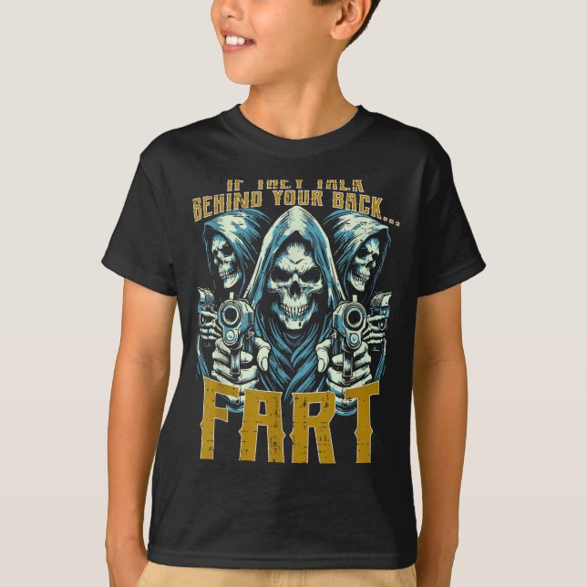 T-shirt Talk Behind Your Back Fart Skeleton Funny Saying M (Devant)