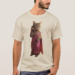 T-shirt Talkative Kitty dans un Sari - La mode rencontre l