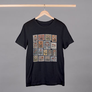 T-shirt Tampon botanique vintage avec fleurs et mushr