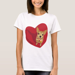 T-shirt Tan Chihuahua avec cravate arc dans un coeur rouge