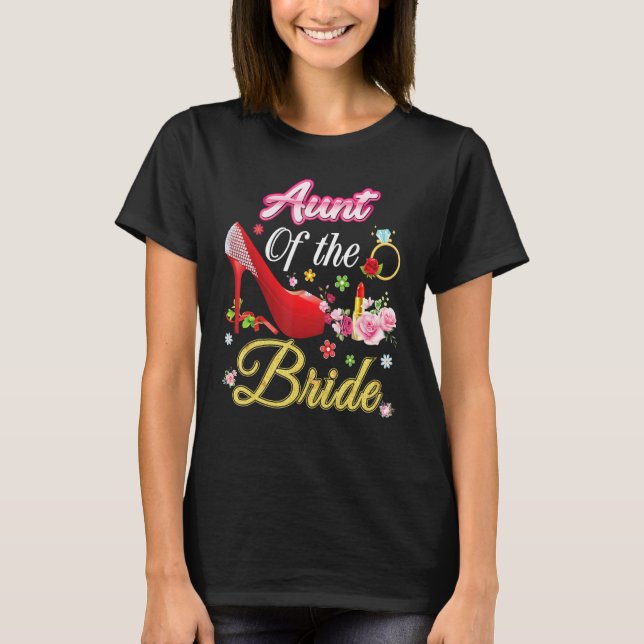 T-shirt Tante De La Mariée Joyeuse Mariage Flower Rose Cha (Devant)