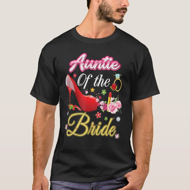 T-shirt Tante De La Mariée Joyeuse Mariage Flower Rose Cha (Devant)