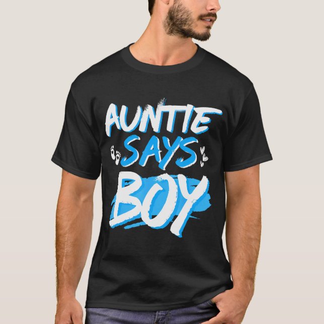 T-shirt Tante Dit Garçon Baby shower de révélation de genr (Devant)