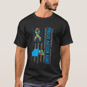 T-shirt Tante fière de l'autisme Drapeau américain Sensibi