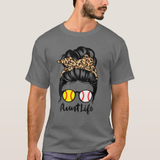 T-shirt Tante Life Messy Bun Cheveux Drôle Baseball Softba
