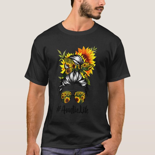 T-shirt Tante Vie Messy Cheveux Bun Tournesol Femme Mère (Devant)