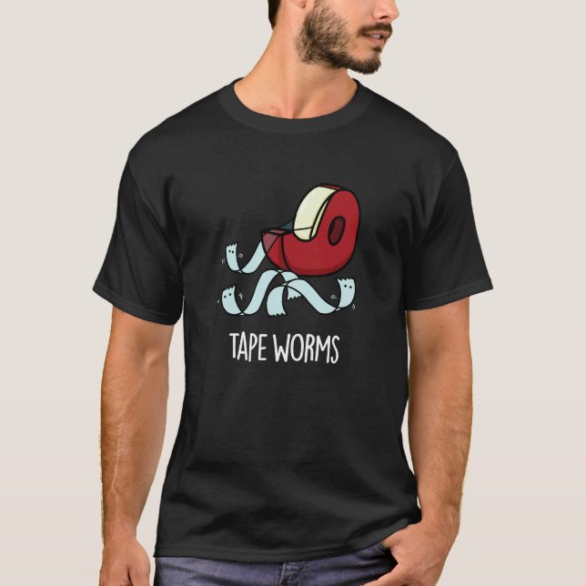 T-shirt Tape Worms Drôle Sticky Tape Puns Dark BG (Devant)