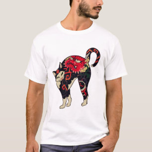 T-shirt Tapis de bois japonais d'origine Imprimé Chat ave