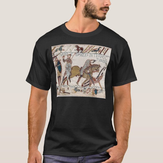 T-shirt Tapisserie de Bayeux. Le roi Harold est tué. Flèch (Devant)