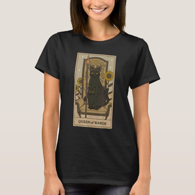 T-shirt Tarot Card Queen Of Wands And Black Cats Graphic O (Devant)