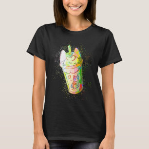 T-shirt Tasse de café avec chat mignon éclaboussure de pei