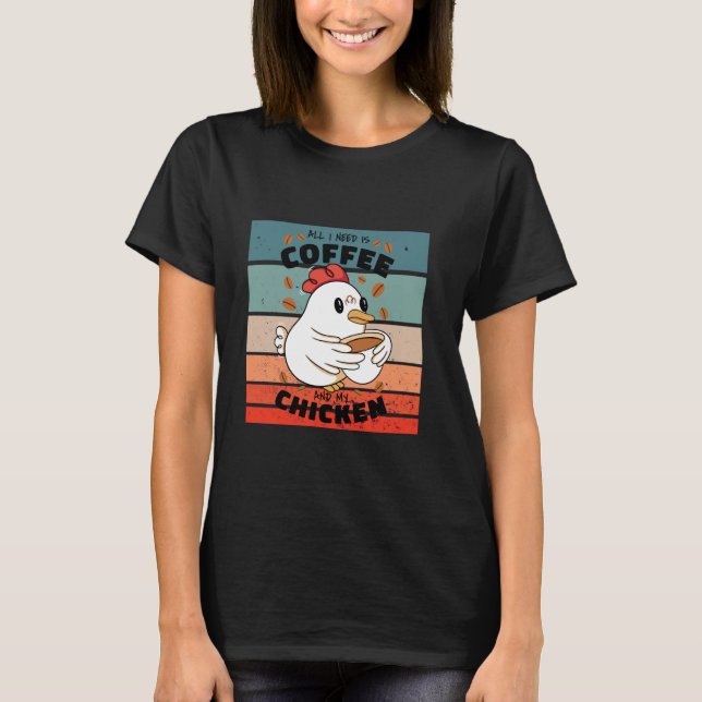 T-shirt Tasse de café de poulet mignon flottant grains de  (Devant)