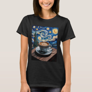 T-shirt Tasse drôle de latte art nuit étoilée café barista