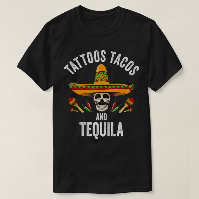 T-shirt Tatos Tacos Tequila Meican Crâne Cinco De Mayo (Design devant)