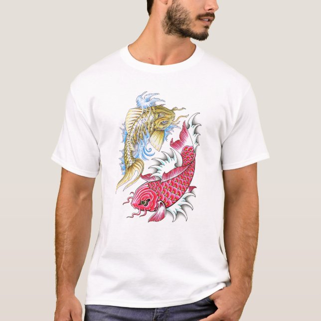 T-shirt Tatouage rouge de Yin Yang d'or de poissons (Devant)