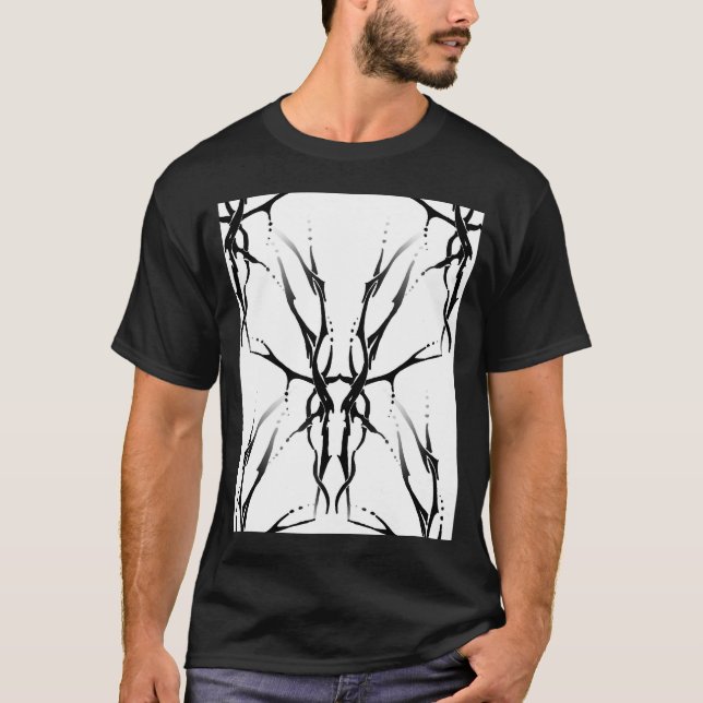 T-shirt Tatouage Tribal du Cerf numérique noir et blanc (Devant)
