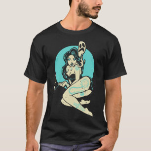 T-shirt Tatoué Goth Pin-up Girl Horror Ghost Moon Rockab