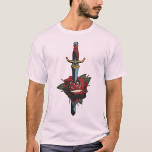 T-shirt tattoo dague transperce rose fleur old school tatt