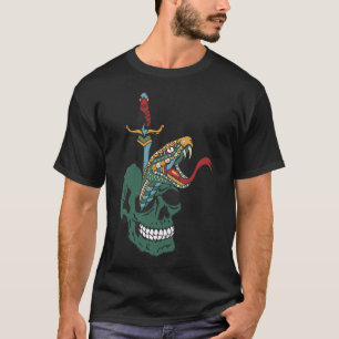 T-shirt tattoo serpent tete de mort dague couteau old scho
