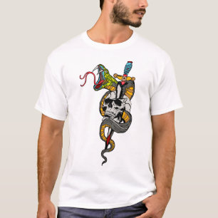 T-shirt tattoo tete de mort serpent crane transperce dague