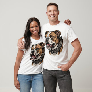 T-shirt Taureau Anglais Brun Féroce avec Collier à Pointes
