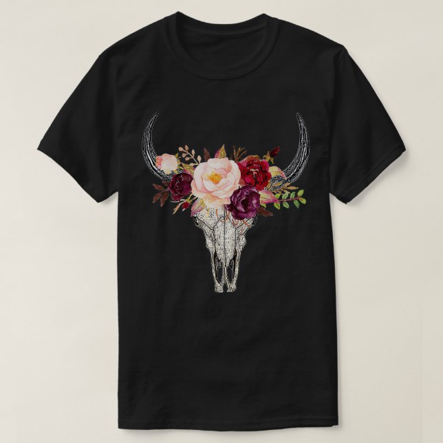 T-shirt Taureau fleurs crâne mignonne  (Design devant)