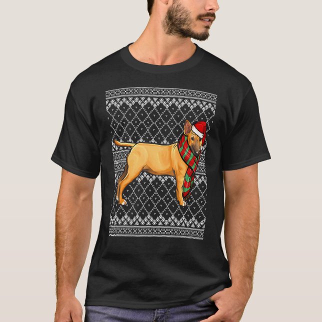 T-shirt Taureau minier Terrier Père Noël Casquette Ugly C (Devant)