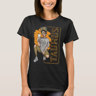 T-shirt Taurus Girl Messy Bun Leopard Femmes Reine