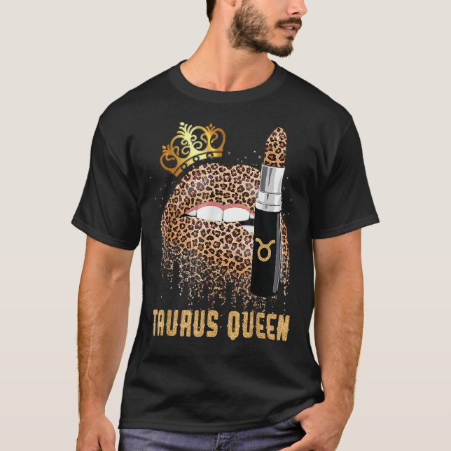 T-shirt Taurus Queen Leopard Lips Tee Taurus (Devant)