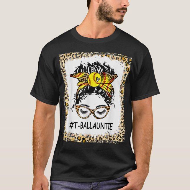 T-shirt Tball Auntie Life Messy Bun Empreinte de léopard S (Devant)