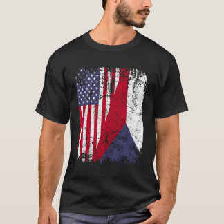 T-shirt Tchéquie Racines Drapeau Demi-Américain Tchèque Re