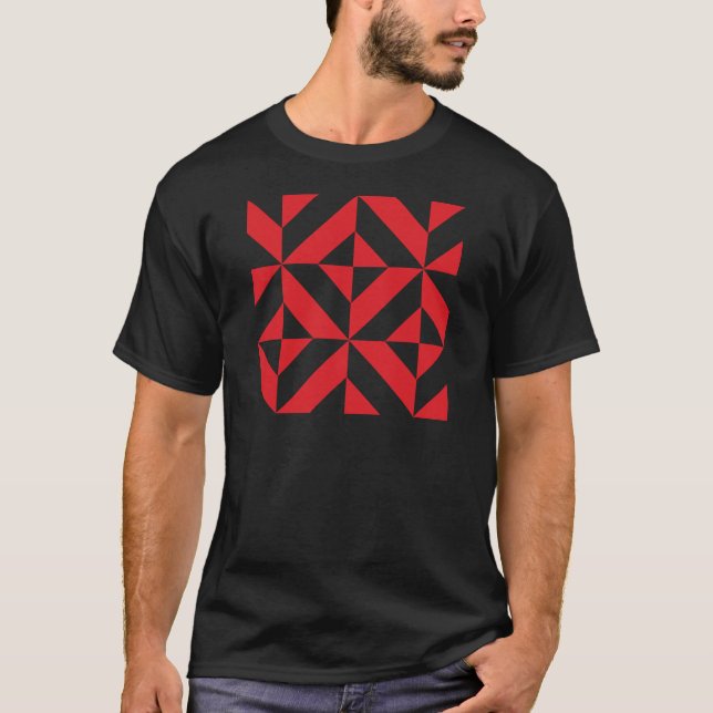 T-shirt Tchry Red Geometric Deco Cube Pattern (Devant)