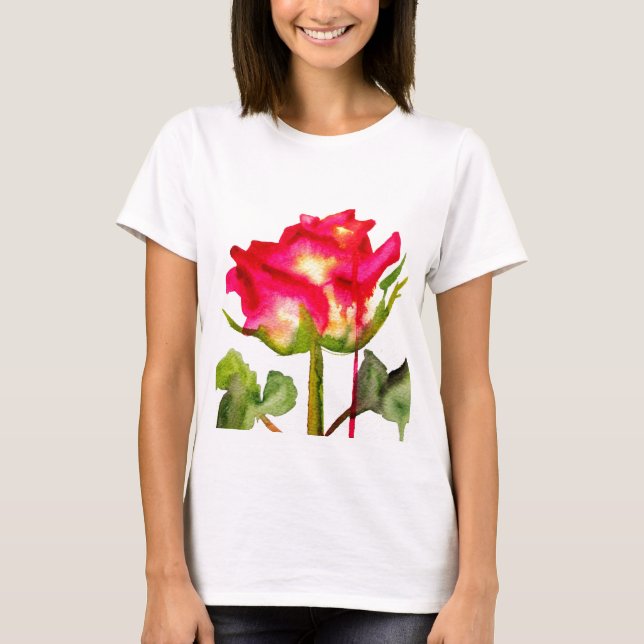 T-shirt Tea hybride Rose aquarelle moderne fleurie art (Devant)