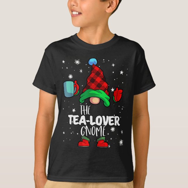 T-shirt Tea Lover Gnome Red Buffalo Plaid Matching Family  (Devant)