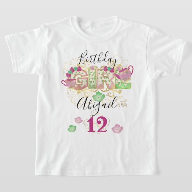 T-shirt Tea Party Anniversaire fille | Age floral (Poser)