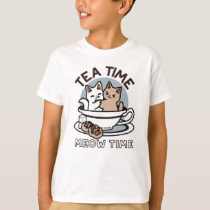 T-shirt Tea Time Meow Time - Cute Cat and Tea Design