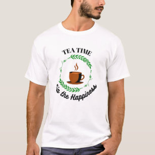 T-shirt tea time mignon tasse orange et feuilles verts