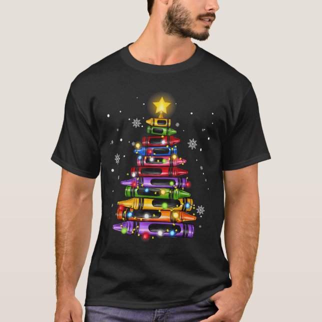 T-shirt Teacher Crayon Christmas Tree Lights Student Schoo (Devant)
