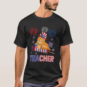 T-shirt Teacher Cute Maine Coon 4 juillet Drapeau américai