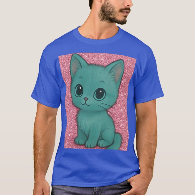T-shirt Teal Cats on Pink Glitter Seamless Pattern caesium (Devant)