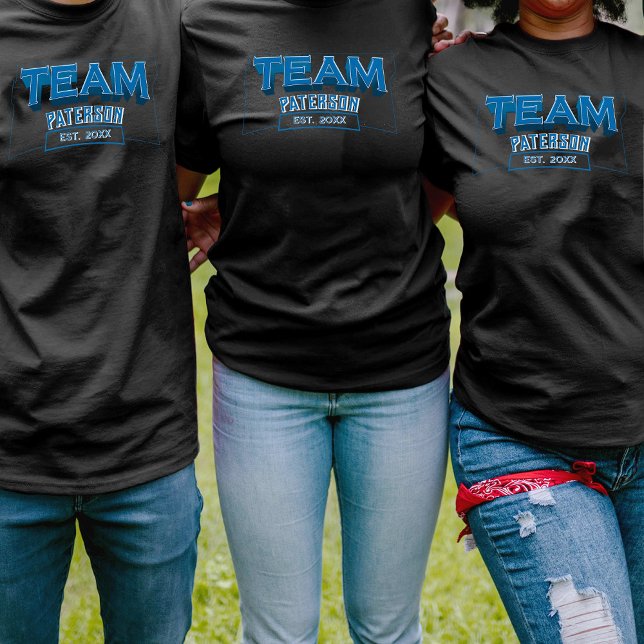 T-shirt Team Blue Family Name Custom Sports Simple Black (Créateur téléchargé)