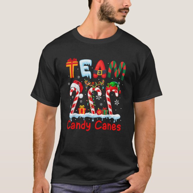 T-shirt Team Candy Canes Christmas Three Santa Reindeer El (Devant)