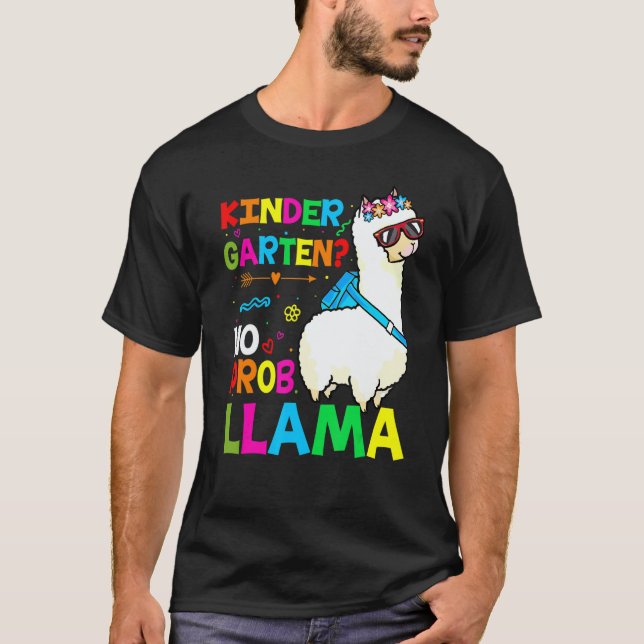 T-shirt Team Kindergarten Teacher Rainbow No Prob Llama 10 (Devant)