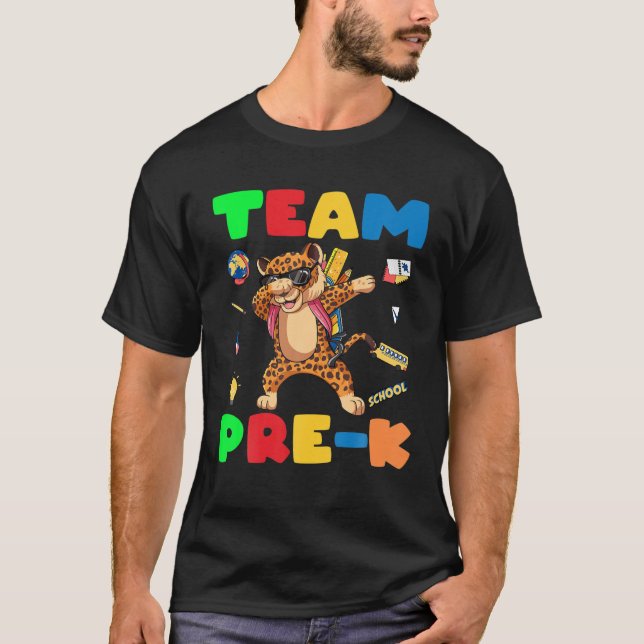 T-shirt Team Pre K Leopard Dabbing Retour À L'École (Devant)