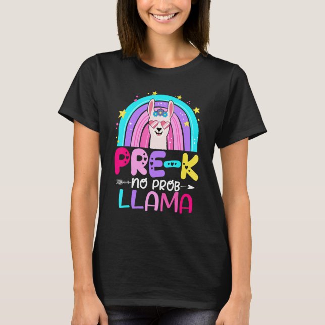 T-shirt Team Pre k Teacher Rainbow No Prob Llama 100th Day (Devant)